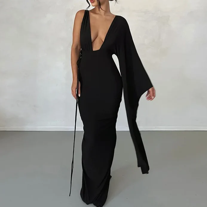Vestido One Shoulder Luxe – Negro